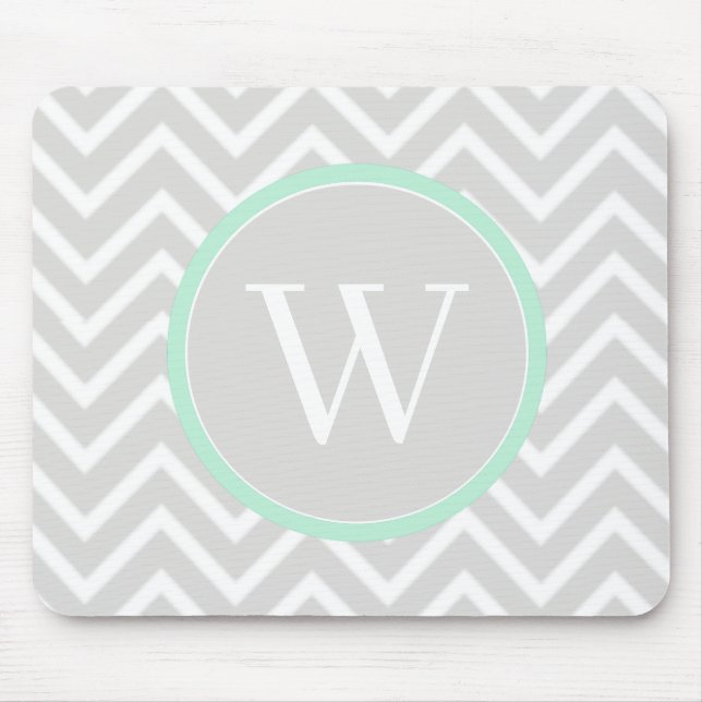 Mint Green Chevron Monogram Mouse Pad (Front)