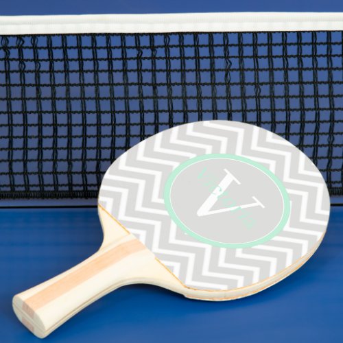 Mint Green Chevron Monogram Ping Pong Paddle