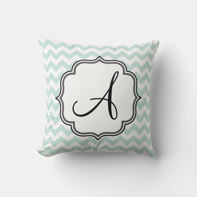 Mint Green Chevron Monogram Throw Pillow (Front)