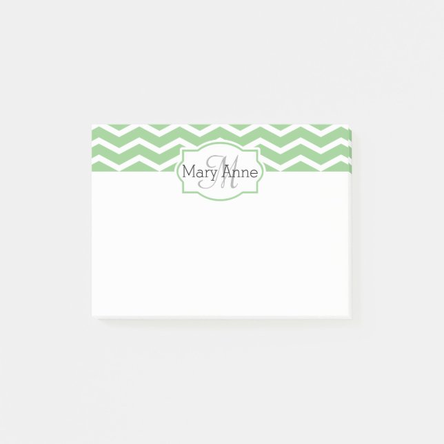 Mint Green Chevron Name Monogrammed Personalized Post-it Notes (Front)