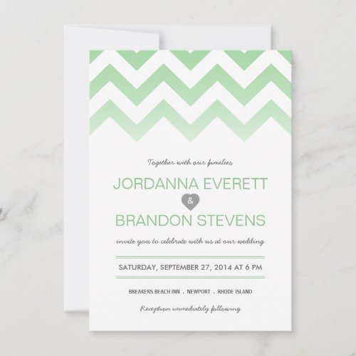 Mint Green Chevron Ombre Wedding Invitations