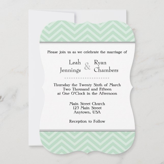 Mint Green Chevron Wedding Invitation (Front)