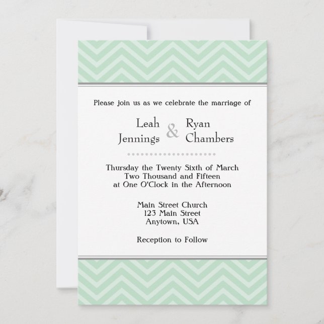 Mint Green Chevron Wedding Invitation (Front)