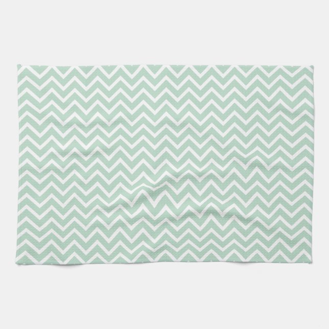 Mint Green Chevron Zigzag Stripes Towel (Horizontal)