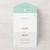 Mint Green Chic Blush Gold Peach Floral Wedding All In One Invitation (Outside)