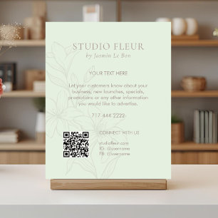 Mint Green Chic Floral Text Promotional QR Poster
