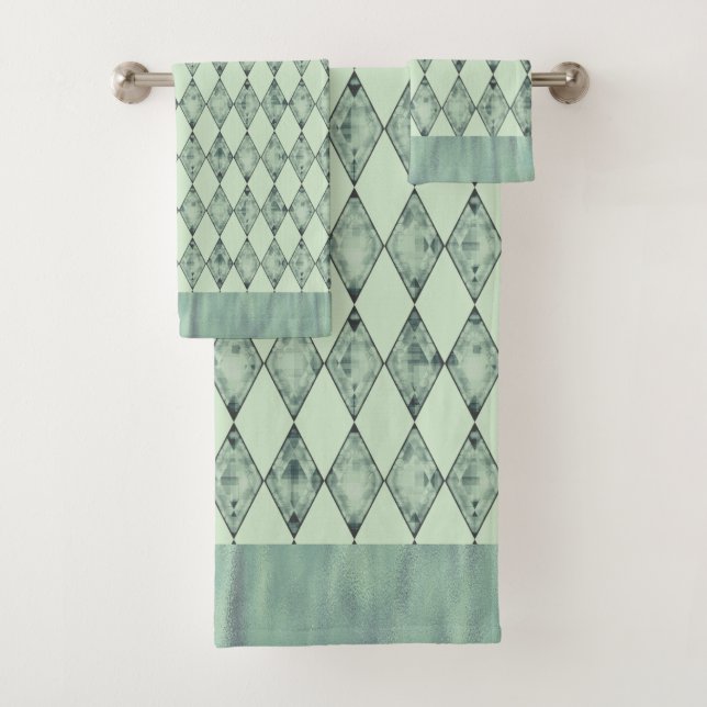 Mint Green Chic Harlequin  Bath Towel Set (Insitu)