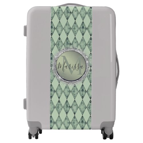Mint Green Chic Harlequin Monogram   Luggage
