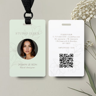 Mint Green | Chic Minimal Floral Square Business Badge