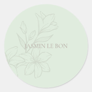 Mint Green Chic Minimalist Floral Classic Round Sticker