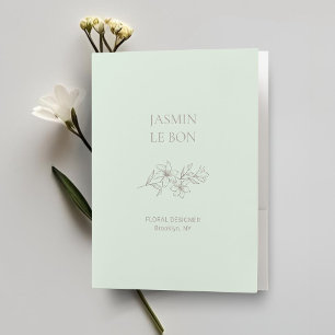 Mint Green Chic Minimalist Floral Pocket Folder