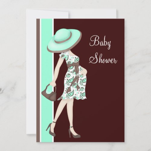 Mint Green Chocolate Brown Baby Shower Custom Invitation