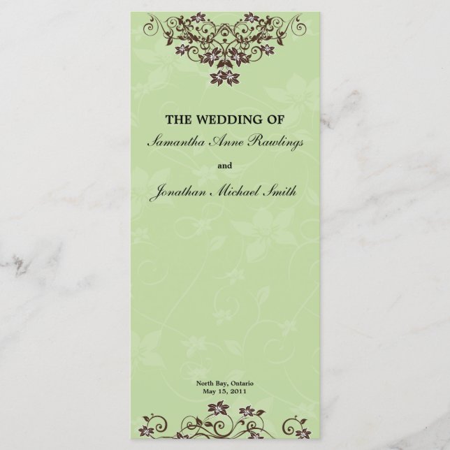 Mint Green & Chocolate Brown Wedding Program (Front)