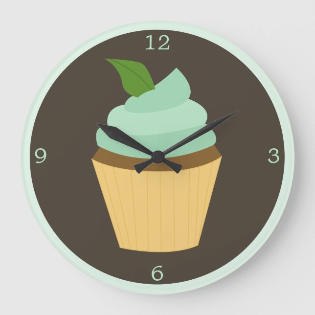 Mint Green Chocolate Cupcake Large Clock (Front)