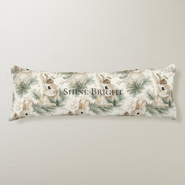 Mint Green Christmas Bunny Rabbits Body Pillow (Front)