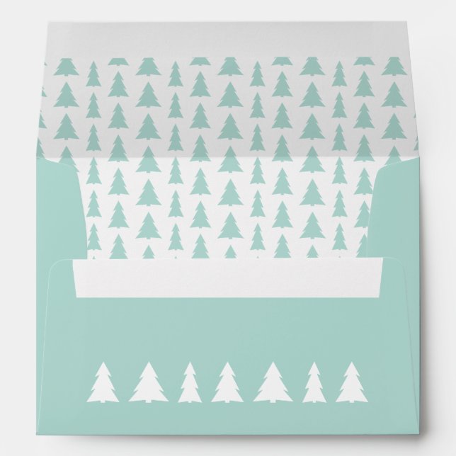 Mint Green Christmas Tree Printed Return Address Envelope (Back (Bottom))
