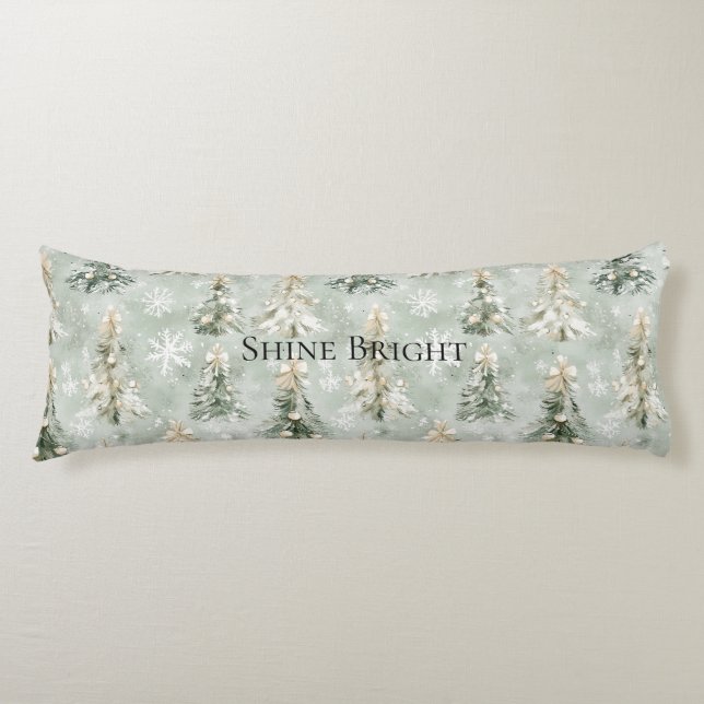 Mint Green Christmas Trees Snowflakes Body Pillow (Front)