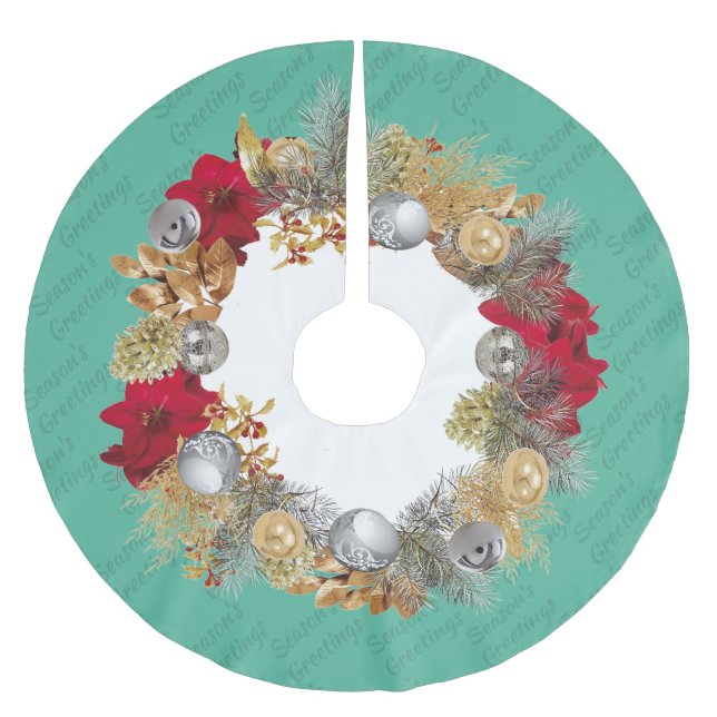Mint Green Christmas Wreath Brushed Polyester Tree Skirt (Front)