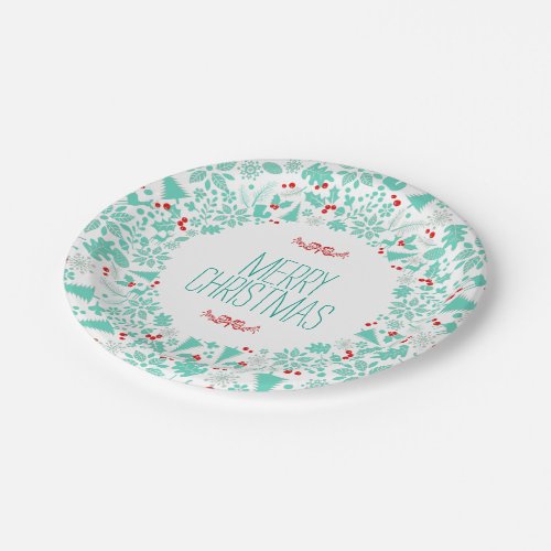 Mint Green Christmas Wreath Paper Plates