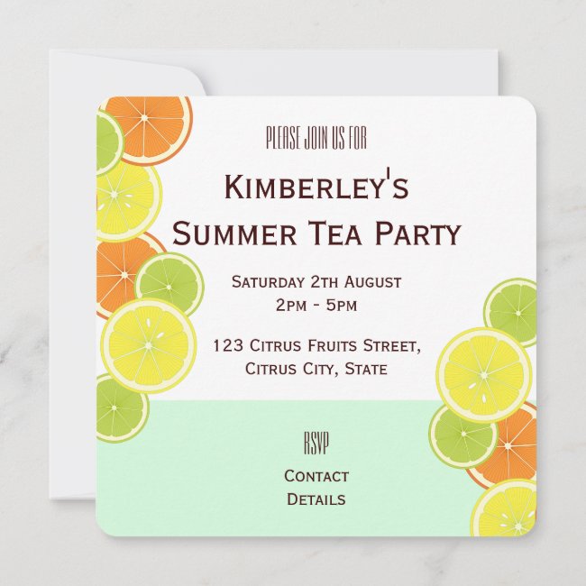 Mint Green Citrus Fruit Slices Summer Tea Party