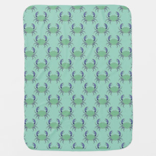 Mint Green Coastal Crab Pattern Baby Blanket