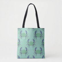 Mint Green Coastal Crab Tote Bag