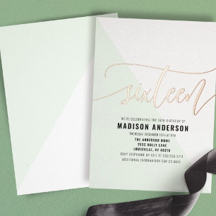 Mint Green Color Block Sweet 16 Birthday Party Foil Invitation