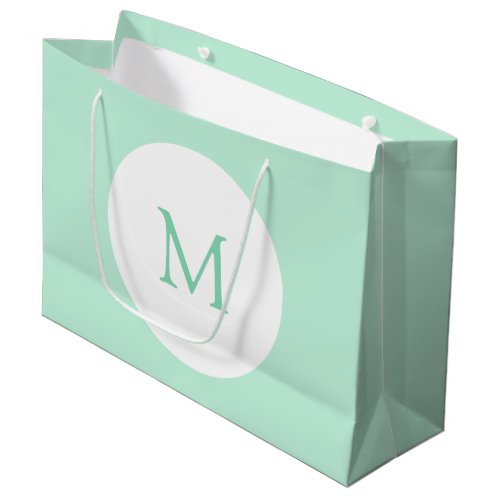 Mint Green Color Monogram Modern Elegant Trendy Large Gift Bag