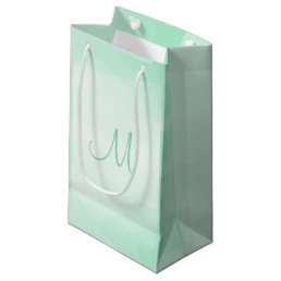Mint Green Color Monogram Modern Trendy Elegant Small Gift Bag