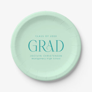 Mint Green Colorful Bold Personalized Grad Party Paper Plates