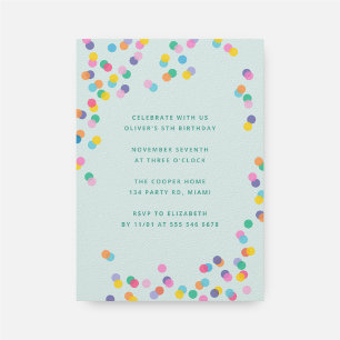 Mint Green Colorful Confetti Kids Birthday Party Invitation