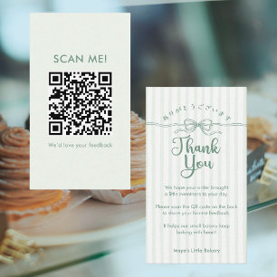 Mint Green Coquette Striped Leave a Review QR Code Business Card