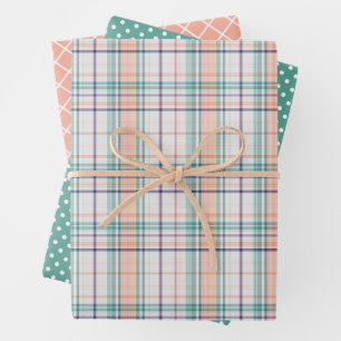 Mint Green Coral Orange Violet Stripes Polkadots Wrapping Paper Sheets
