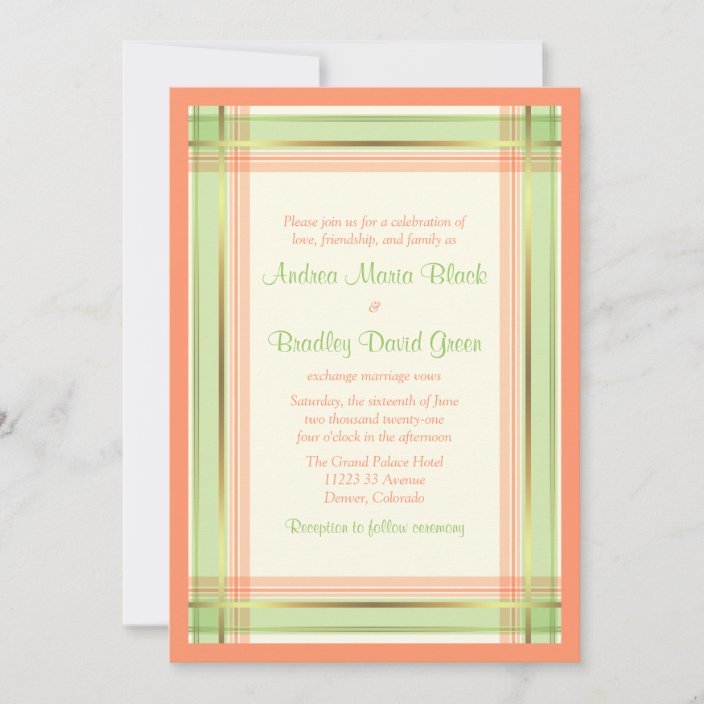 Mint Green Coral Pink Plaid Wedding Invitation | Zazzle.com
