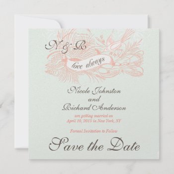 Mint Green Coral Pink Vintage Save The Date by WeddingCentre at Zazzle