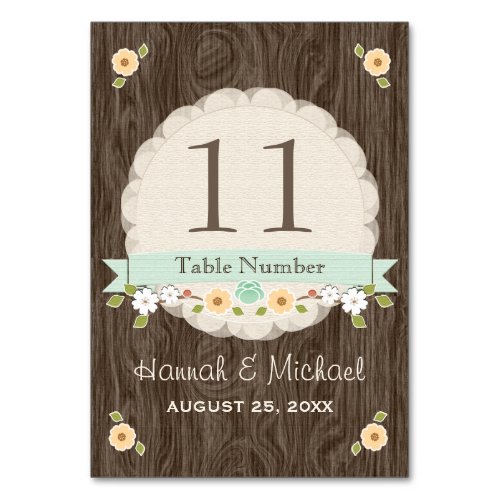 MINT GREEN COUNTRY CHARM WEDDING TABLE NUMBER CARD