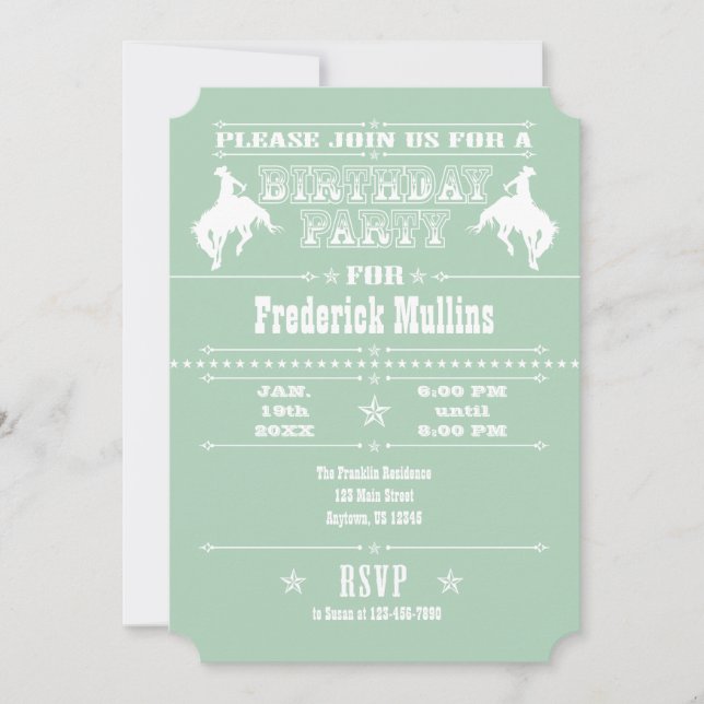Mint Green Cowboy Rodeo Birthday Party Invitation (Front)
