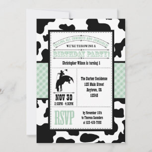 Mint Green Cowhide Cowboy Birthday Invitation