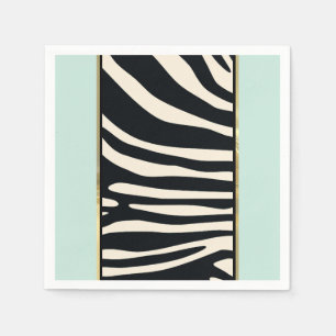 Mint green, cream, and black zebra print napkins