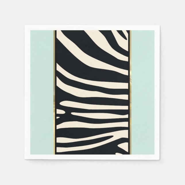 Mint green, cream, and black zebra print napkins (Front)