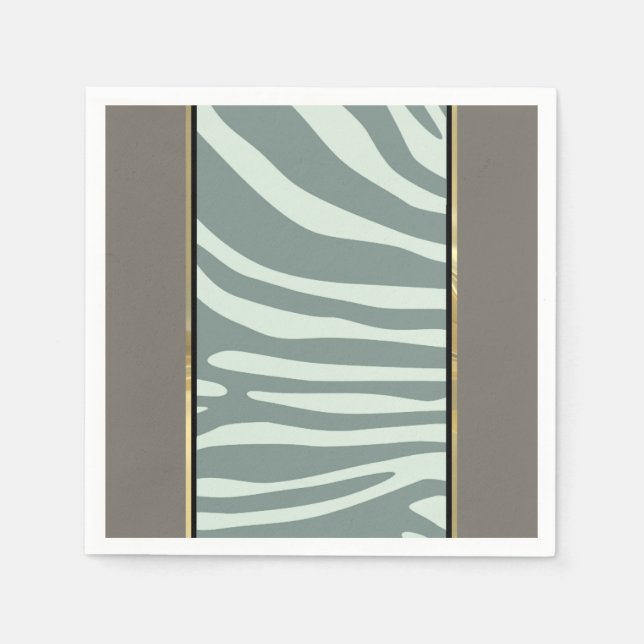 Mint green, cream, and black zebra print napkins (Front)