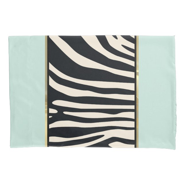 Mint green, cream, and black zebra print pillow case (Front)