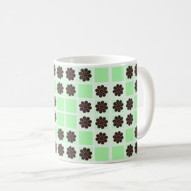 Mint Green Cream And Chocolate Chip Quilt Pattern Coffee Mug (Front Right)