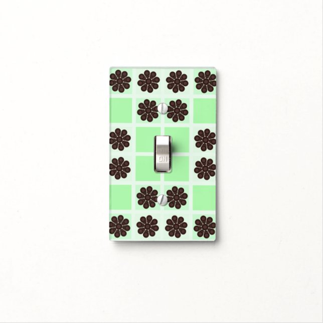 Mint Green Cream And Chocolate Chip Quilt Pattern Light Switch Cover (In Situ)