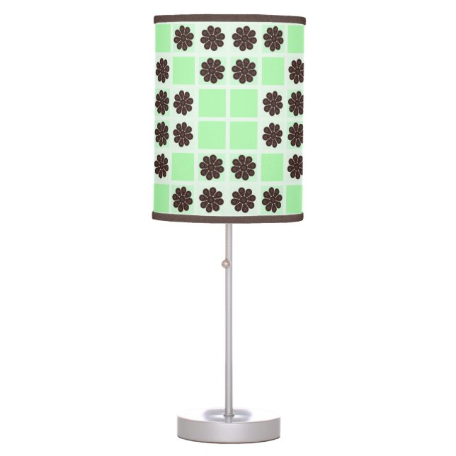 Mint Green Cream And Chocolate Chip Quilt Pattern Table Lamp (Front)