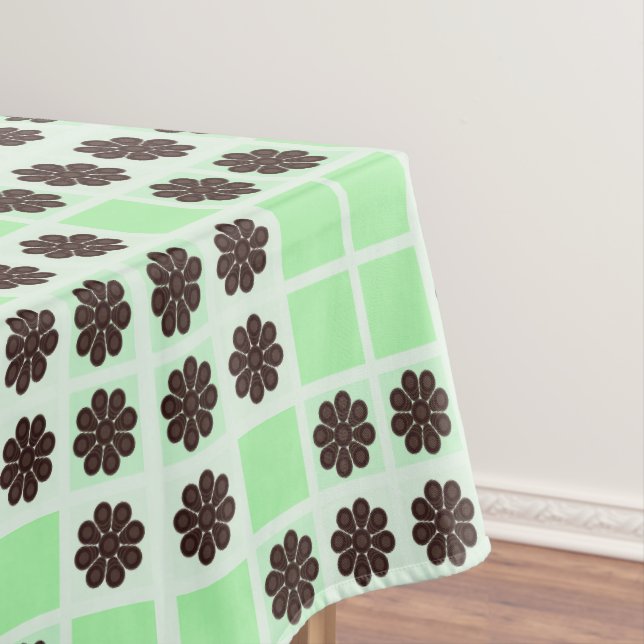 Mint Green Cream And Chocolate Chip Quilt Pattern Tablecloth (In Situ)