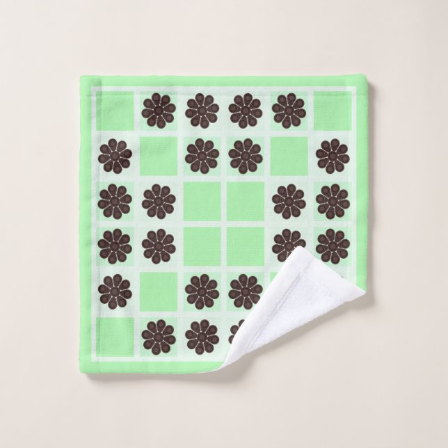 Mint Green Cream And Chocolate Chip Quilt Pattern Wash Cloth (Wash Cloth)