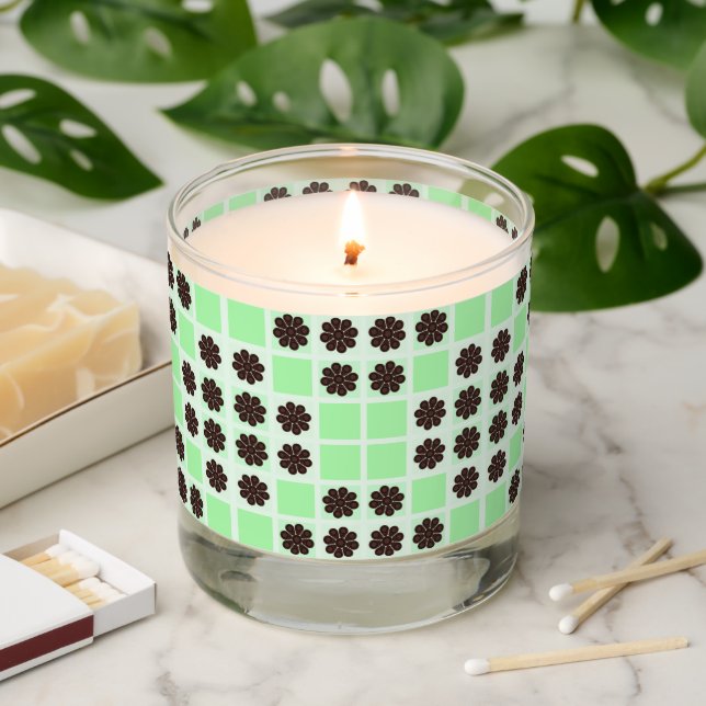 Mint Green Cream Chocolate Chip Quilt Pattern  Scented Candle (Lit)