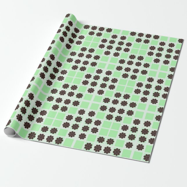 Mint Green Cream Chocolate Chip Quilt Pattern  Wrapping Paper (Unrolled)