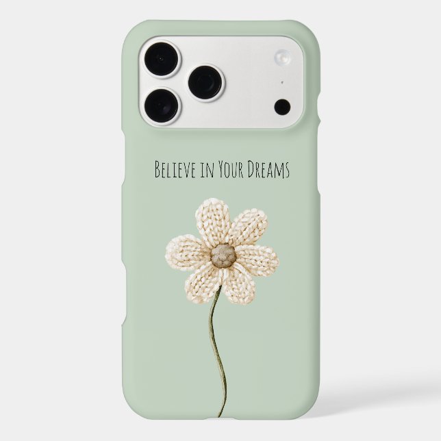 Mint Green Cream Faux Knit Flower iPhone Case (Back)
